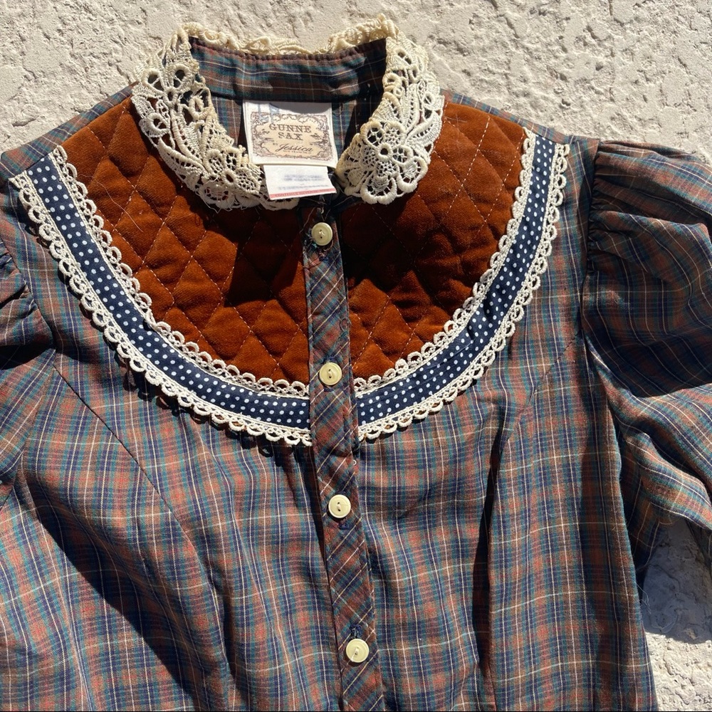 Gunne Sax by Jessica San Fran vintage plaid velvet trim RARE dress - Picture 5 of 10